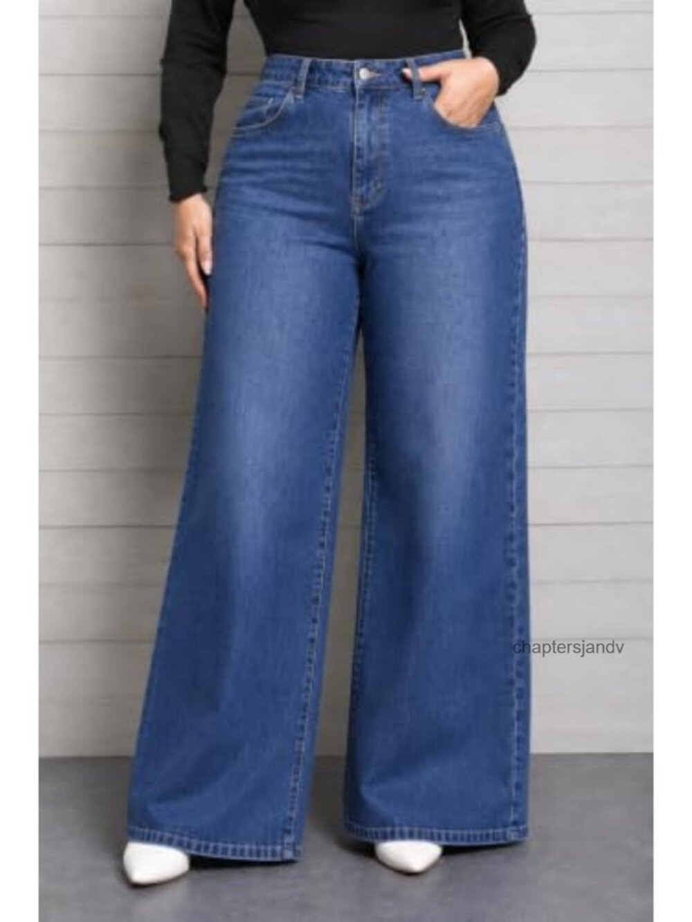 Plus Size High Rise Wide Leg Jeans Pintuck Rope Belt - Picture 2 of 6